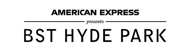 Black and white logo for American Express presents BST Hyde Park with horizontal lines above and below the word presents.